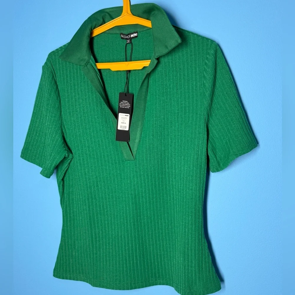 Jordan Ribbed Collared Top - Green - Picture 5 of 9